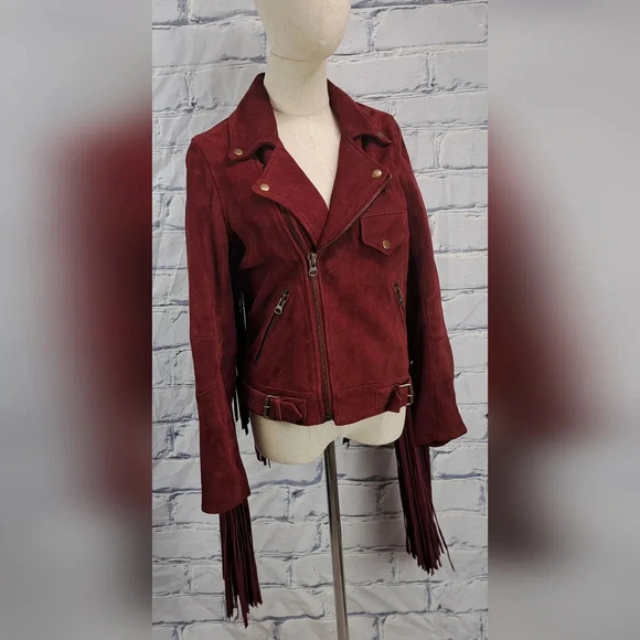 Nasty Gal Women's Leather Real Suede Jacket Fringe Western Boho Red Small - Picture 10 of 16